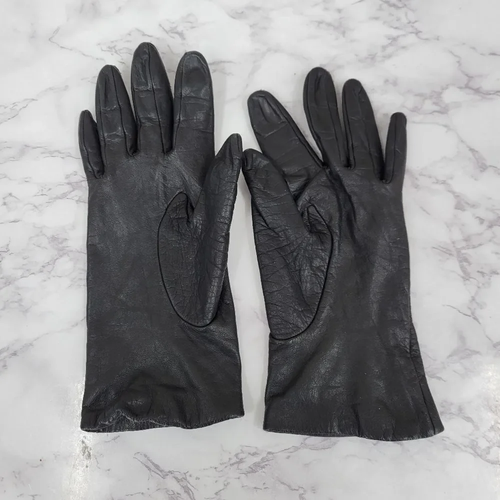 Grandoe Vintage Black Leather Driving Gloves Women's Size 7
